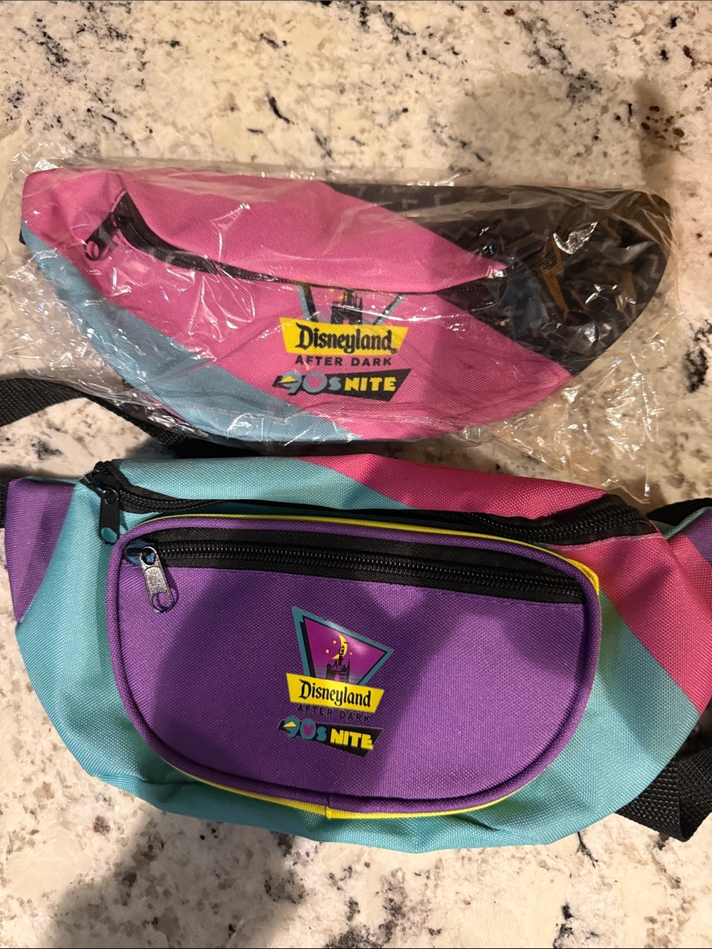 Disneyland After Dark 90s Nite Colorblock Pink Purple Fanny Pack (set of 2)